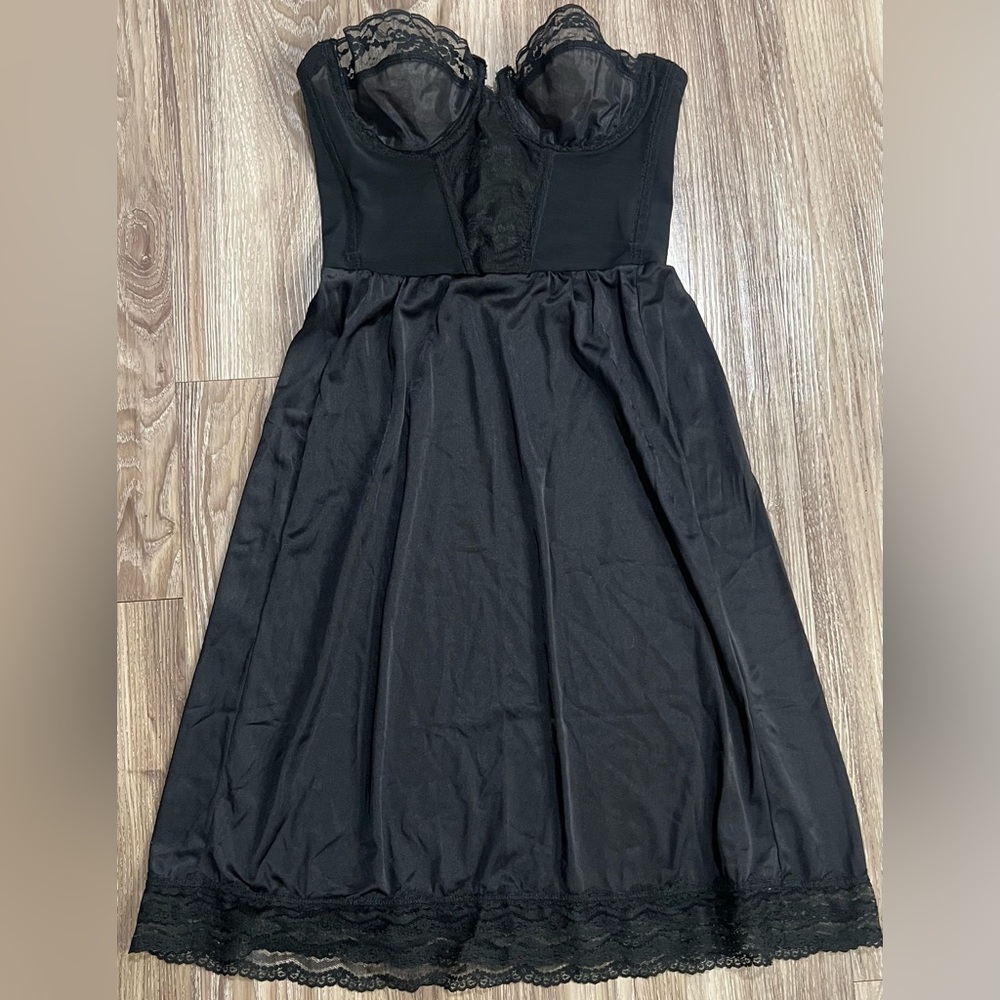 Vintage 70s/80s La Shapeur Black Corset Bustier Slip Dress